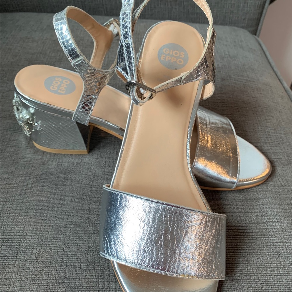 Jeweled silver sandals